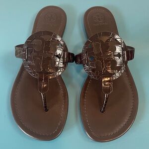 Tory Burch | Croc-Embossed Miller Sandals | Brown | sz 9